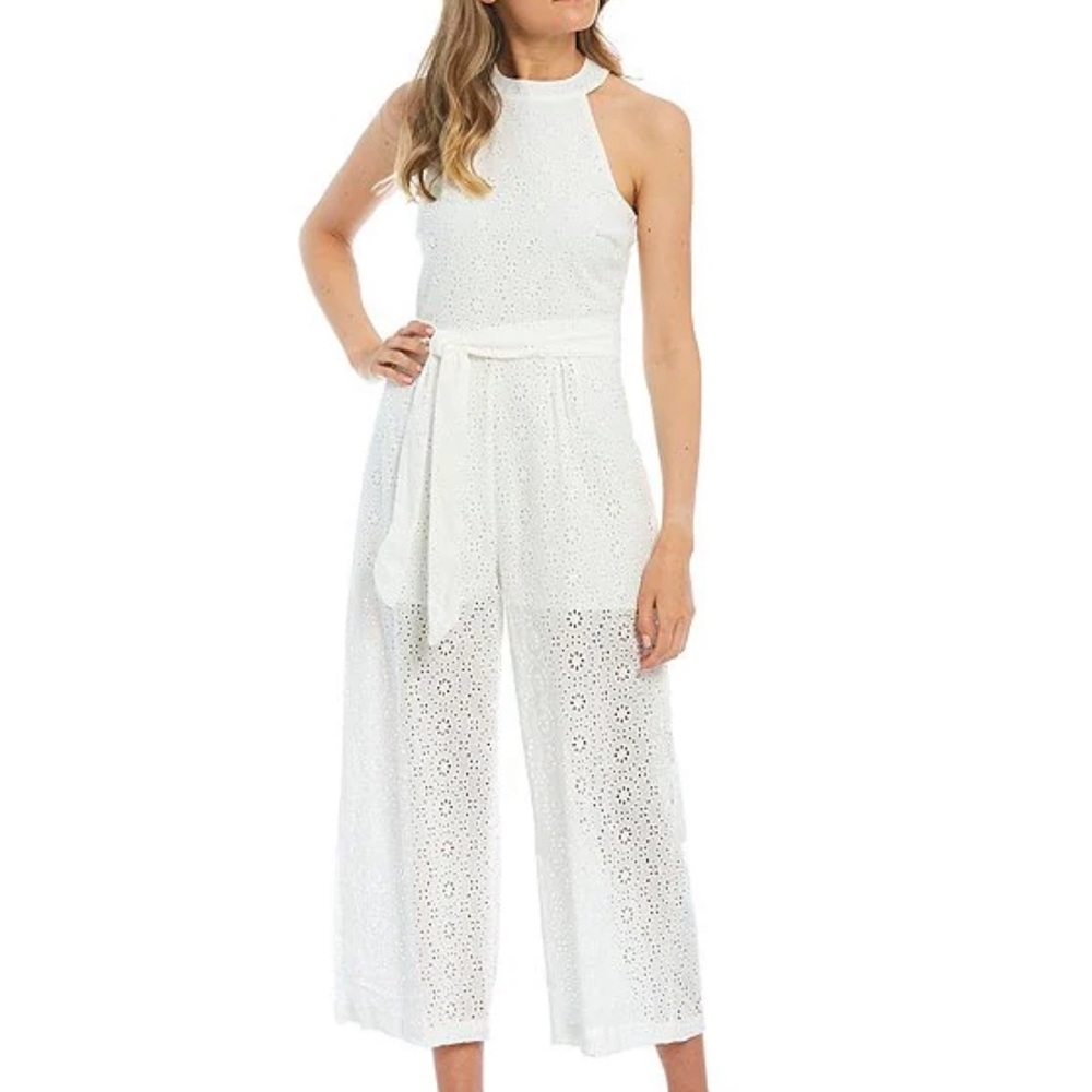 Gianni Bini GB Halter Neck Tie-Front Eyelet Jumpsuit